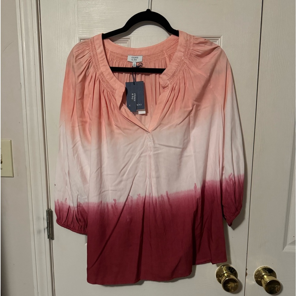 Brand New with Tags Crown&Ivy Peasant Blouse Pullover style. Size XL